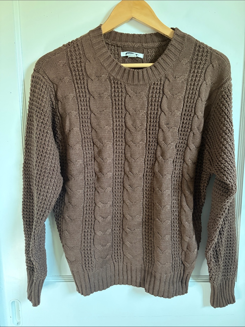 American Eagle Outfitters Brown Cable Knit Crewneck Sweater